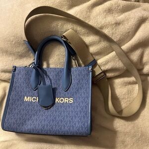 Michael Kors Blue and Tan Crossbody Bag